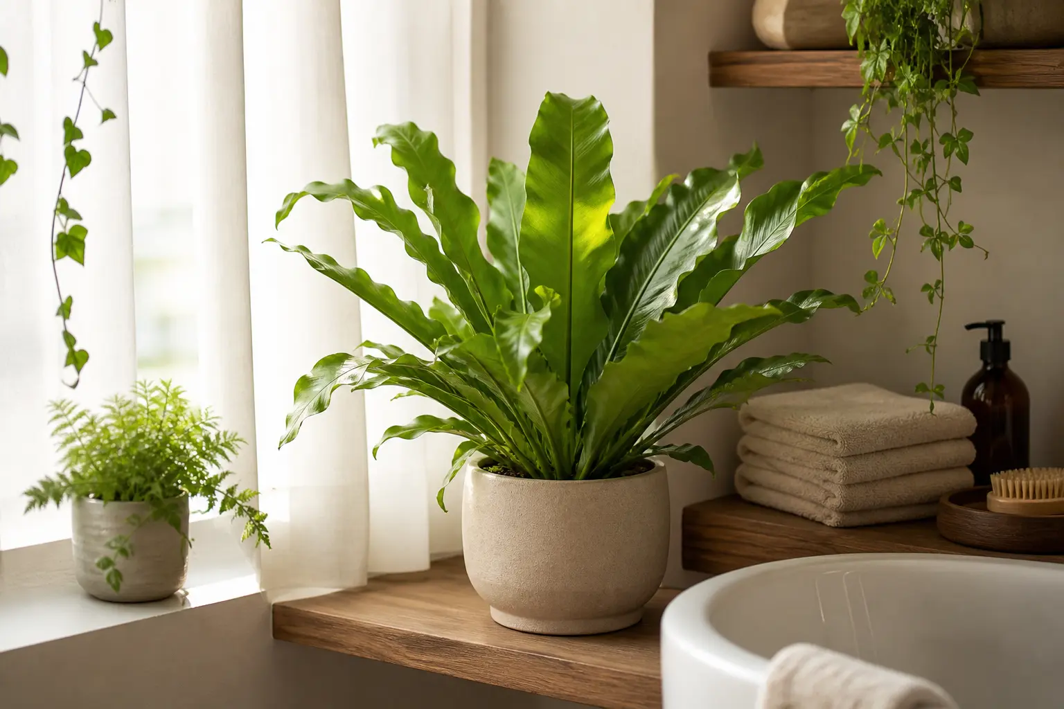 Bird's Nest Fern light care — placed near a bright window for indirect light