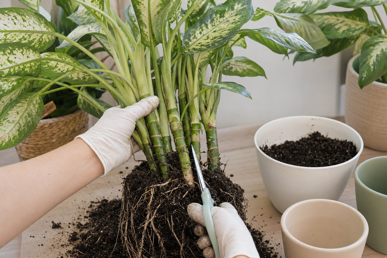 Dumb Cane propagation — division (fastest for full-size plants)