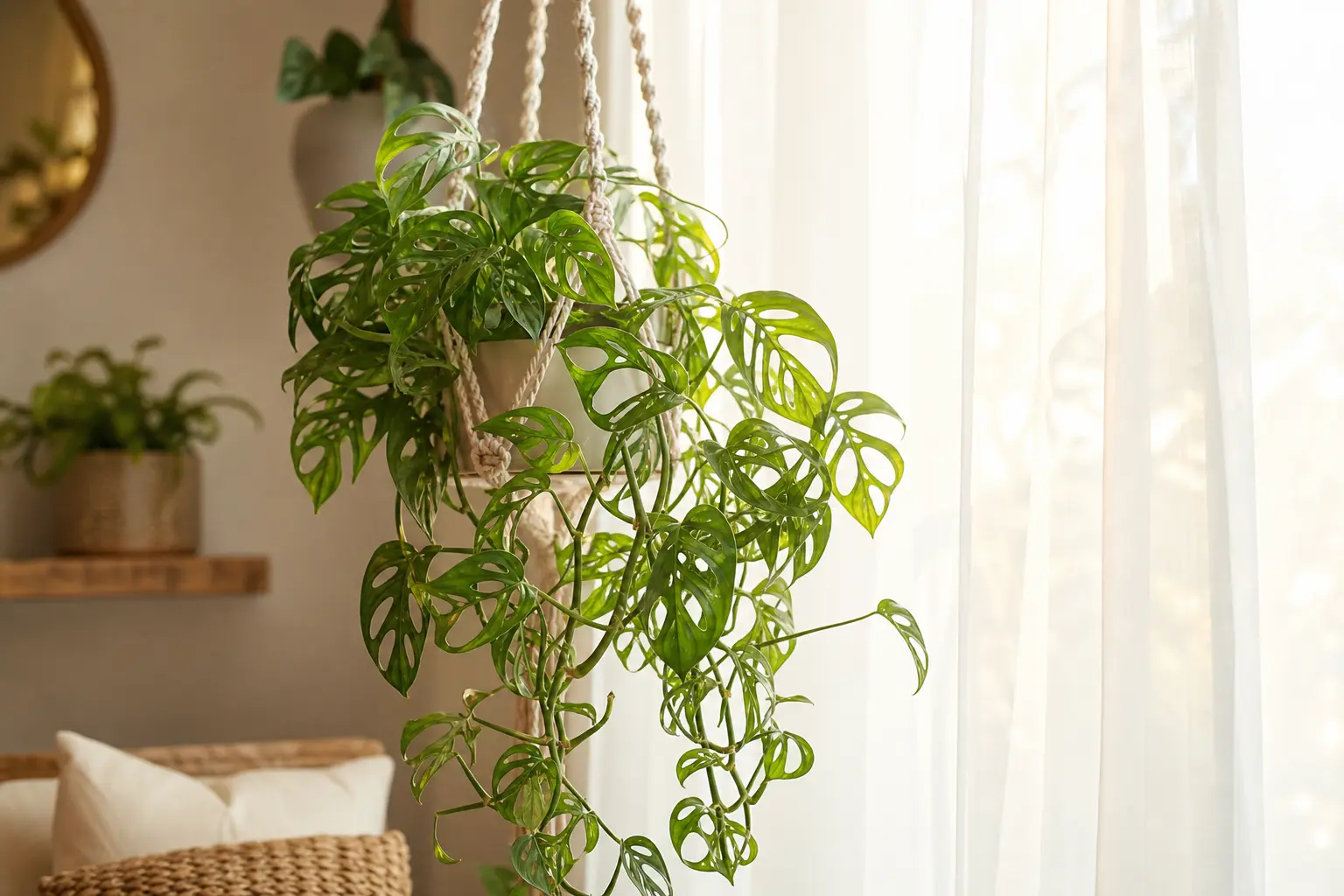 Monstera Adansonii light care — placed near a bright window for indirect light