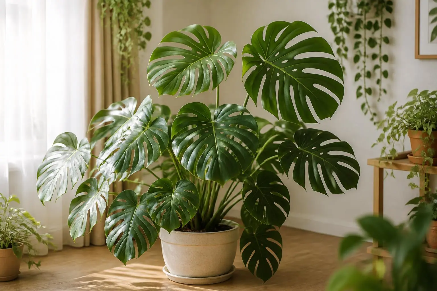 Monstera Deliciosa light care — placed near a bright window for indirect light