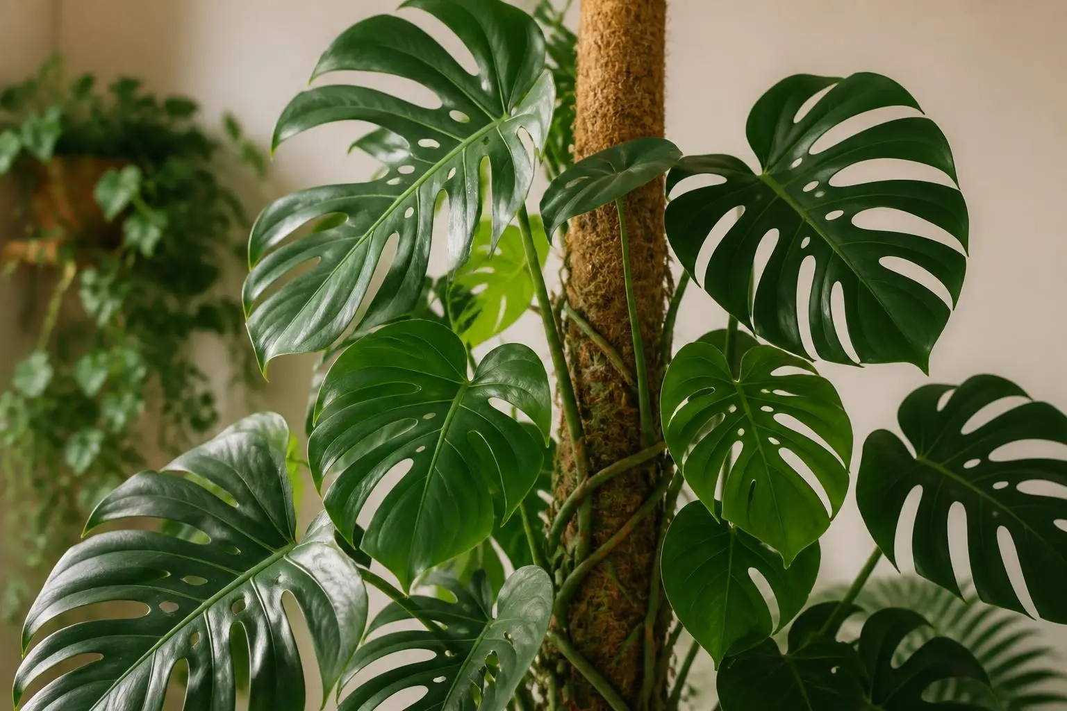 Monstera Deliciosa support care — climbing a moss pole