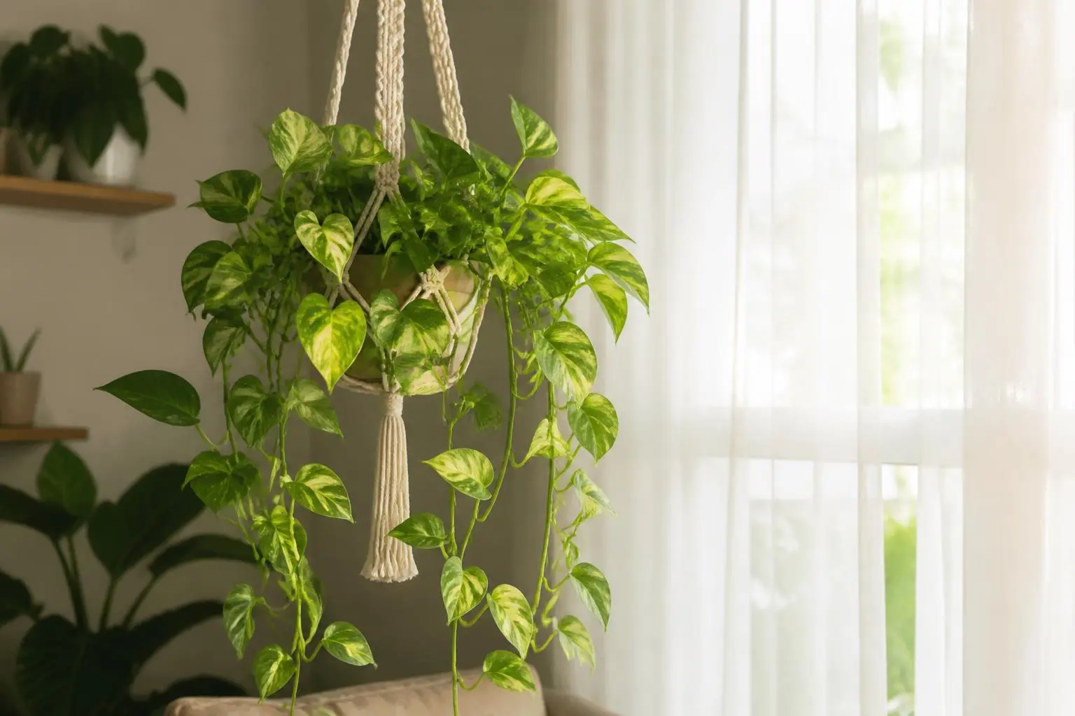 Pothos light care — placed near a bright window for indirect light