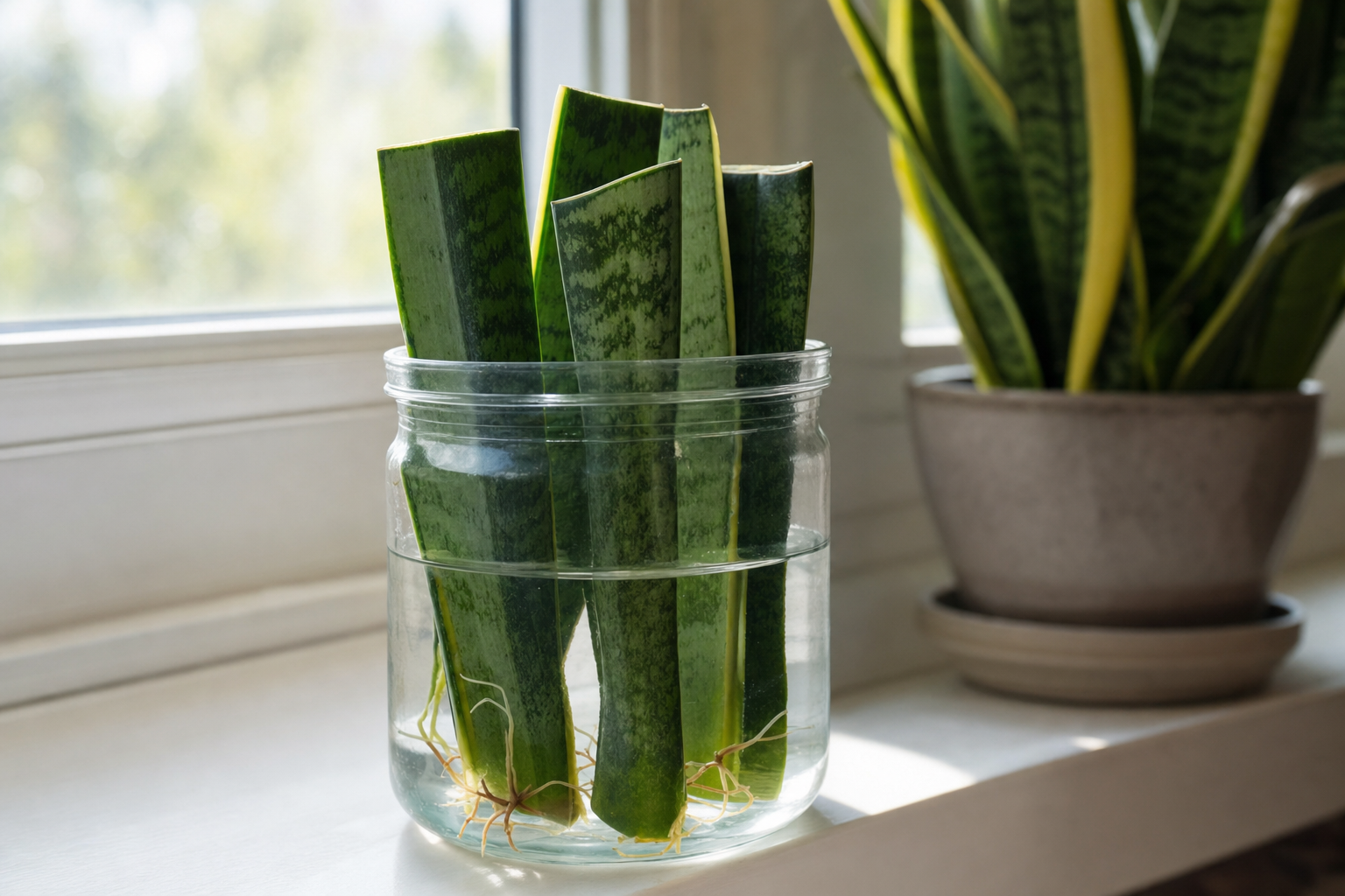 Snake Plant propagation — leaf cuttings in water